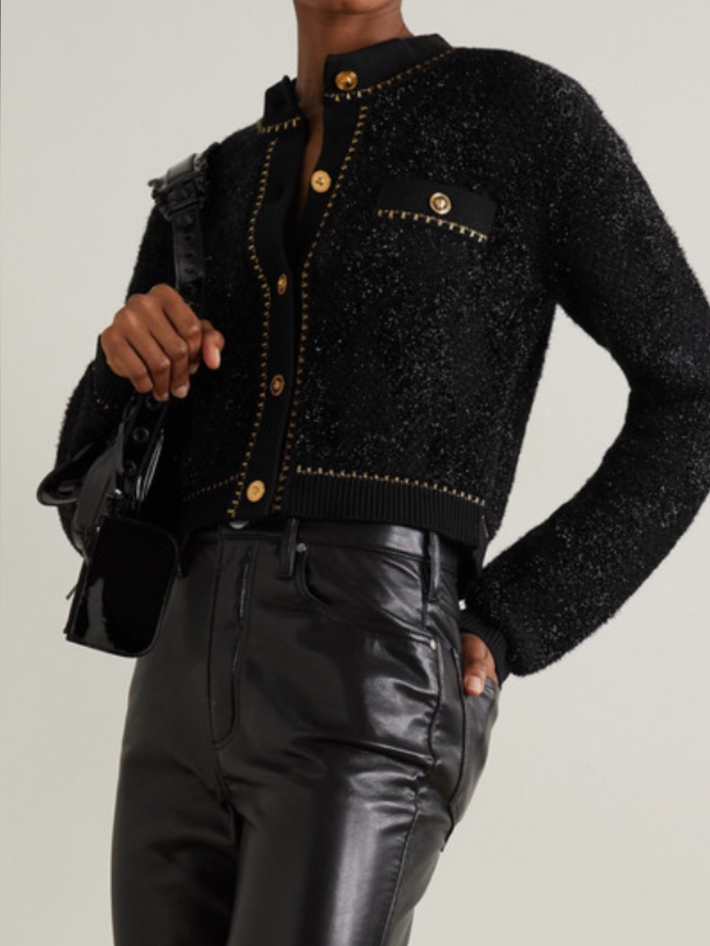 Versace Black Sparkle Knit Cardigan Jacket with Medusa Gold Buttons